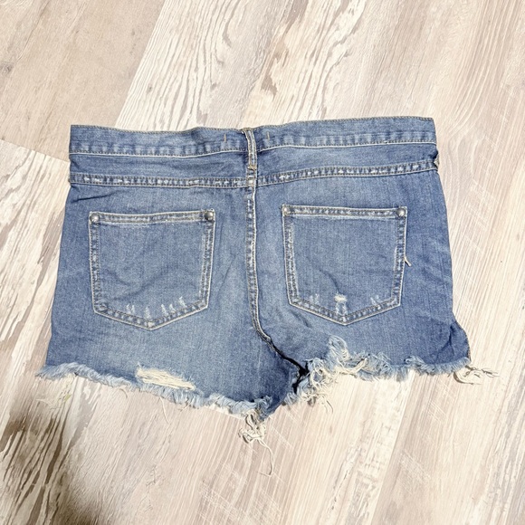 Free People Cutoff Distressed Blue Denim Shorts - Picture 2 of 3